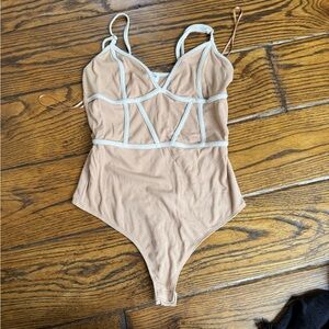 Tan Bodysuit with White Trim